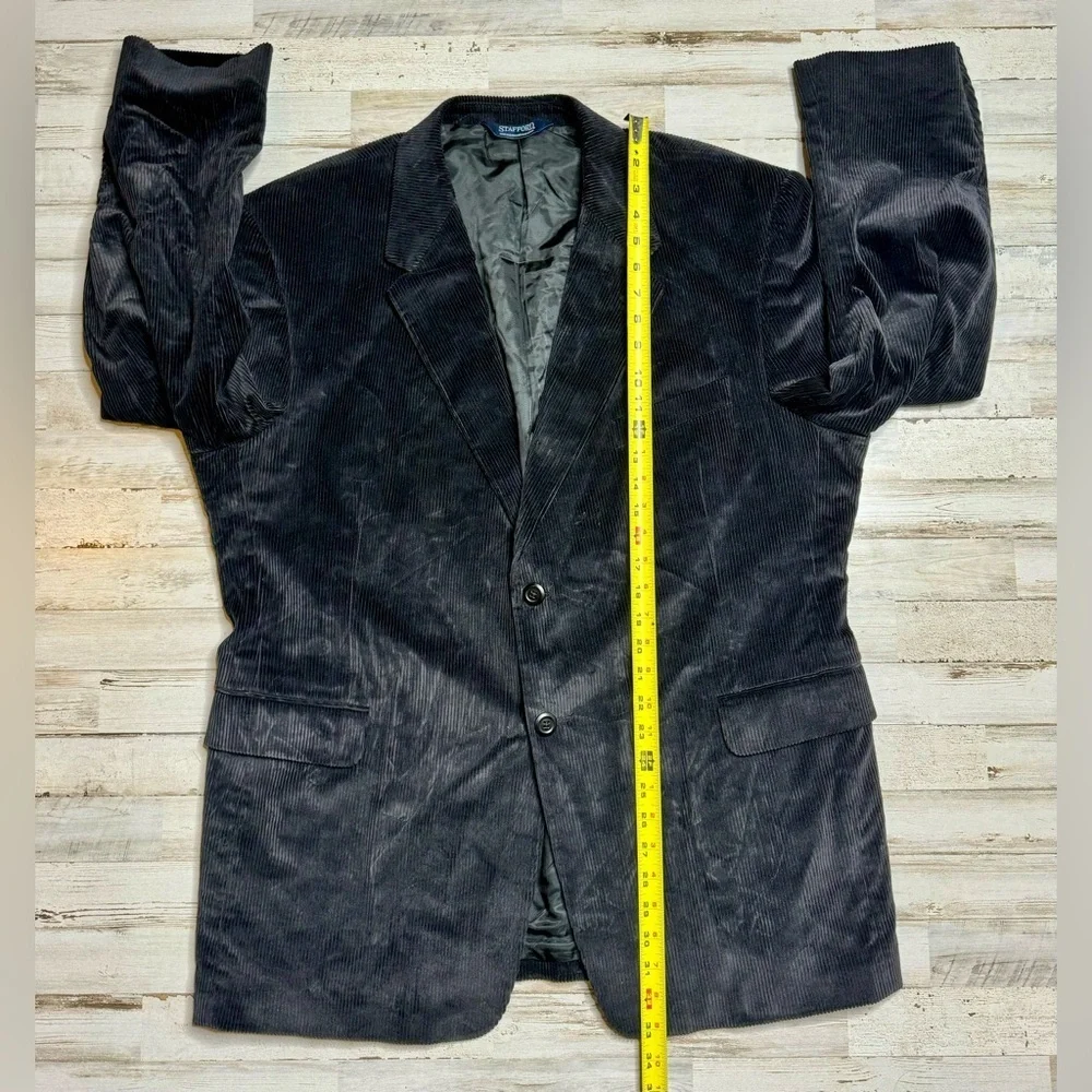 Stafford Blazer Sport Coat Mens 46R Black Corduroy Classic Fit